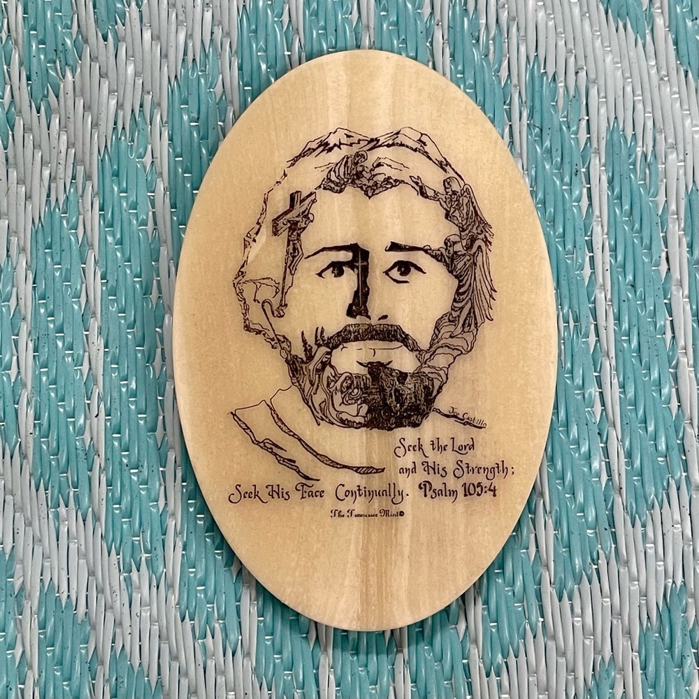 vintage 1986 Face of Christ - artist: Joe Castillo - etching by Tennessee Mint